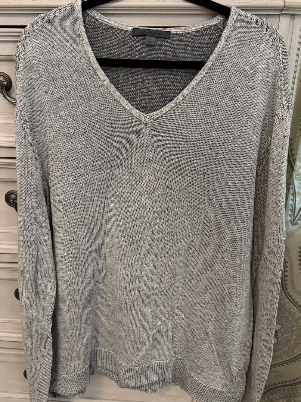John Varvatos Grey Linen Blend V-Neck Pullover Sweater Men's Size XL
